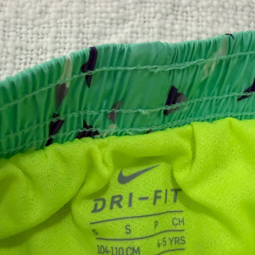 Nike Girls Dri-FIT Tempo Running Shorts Teal Lime Green Geometric Print Size S 5